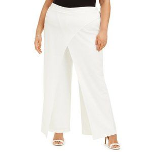 New With Tags Adrianna Papell Womens Ivory Crepe Knit Wrap Dress Pants Plus